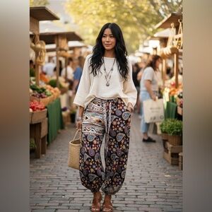 POL Large boho jogger harem balloon pants NEW heavy weight mixed prints